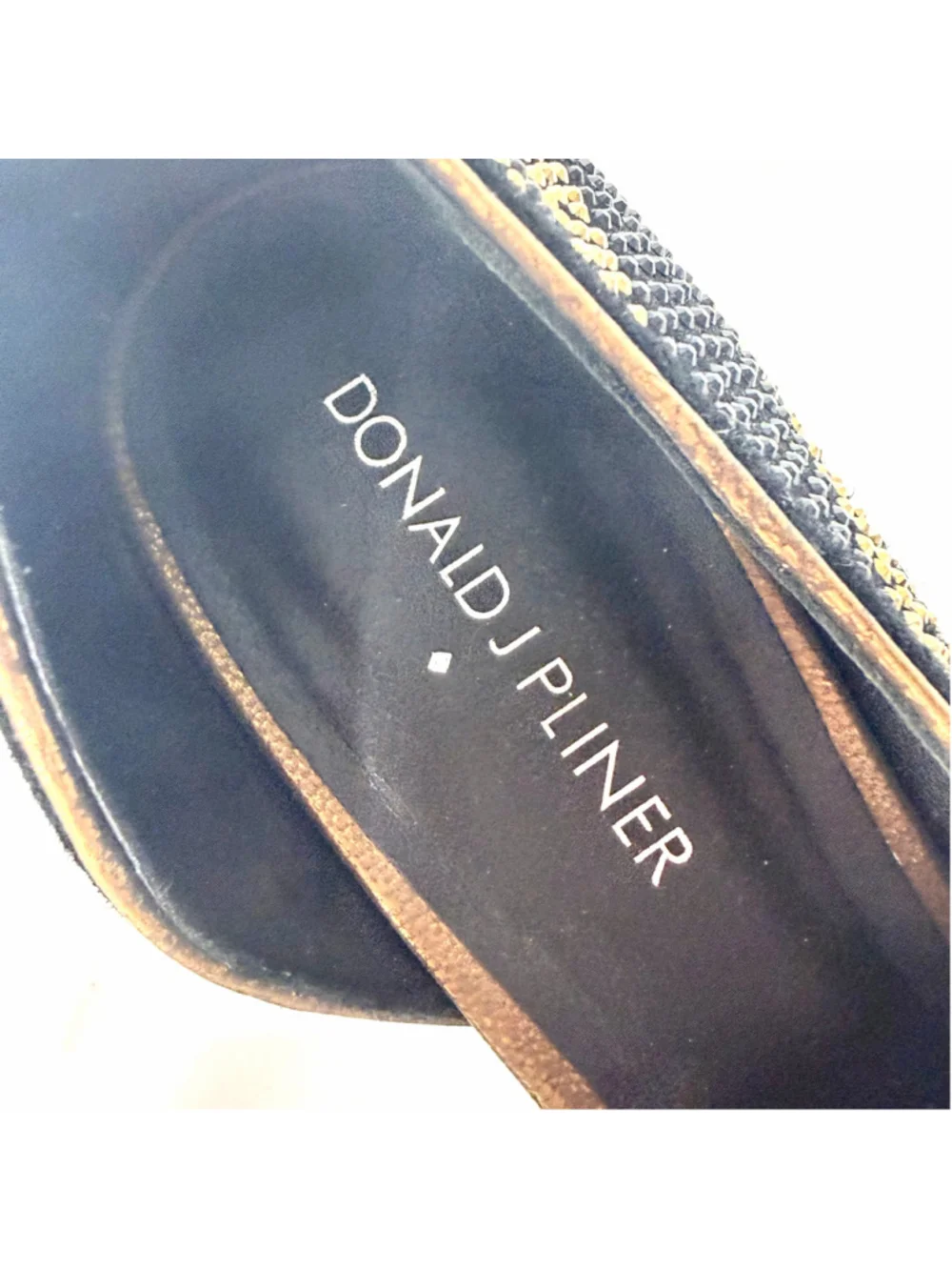 Donald J Pliner Black & Gold Rhinestone Pointed Toe Stiletto Heels Size 7.5